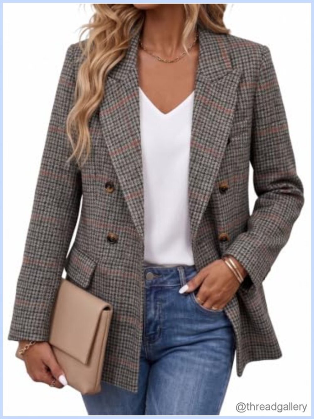 Wool Blend Tweed Blazer Plaid Jacket Business Casual Slim Fit